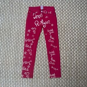 True Religion Casey Straight Leg Jeans Red  White Graphics Girl Sz 10 GJDL56BV8